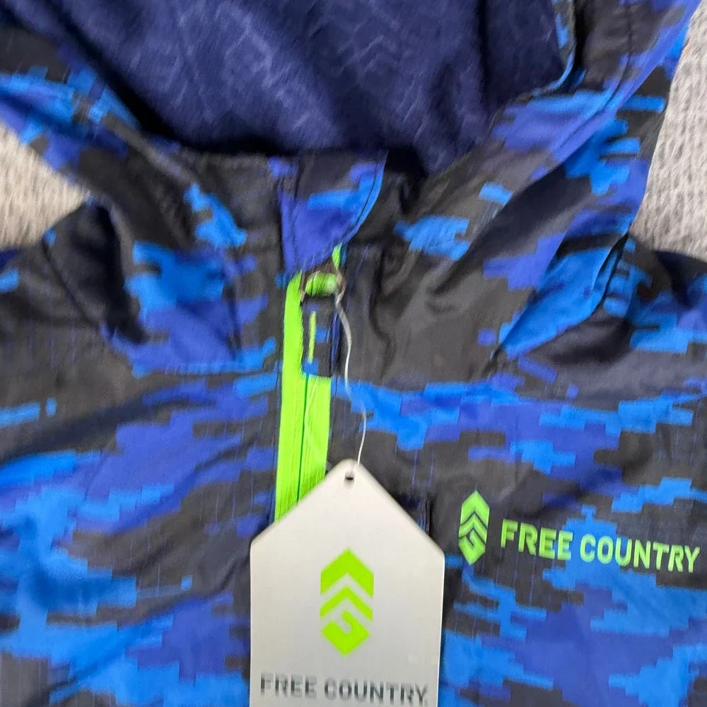 Free Country Jacket Boy XS 5/6 Blue Digital Camo Windshear Hood Fleece Lined Zip
